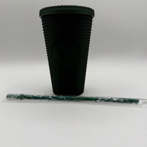 Starbucks Textured Black Tumbler 16 oz With Reusable Two Straw